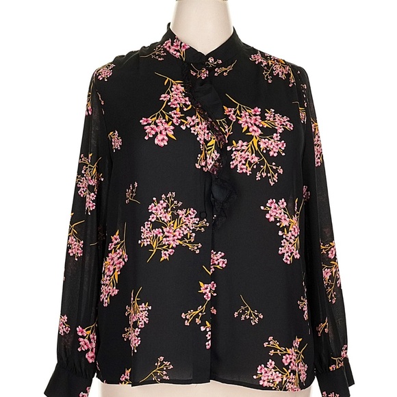 WhoWhatWear Floral Mandarin collar blouse Size Small - Picture 3 of 7